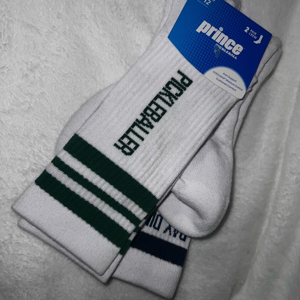 Prince White and Green Athletic Socks